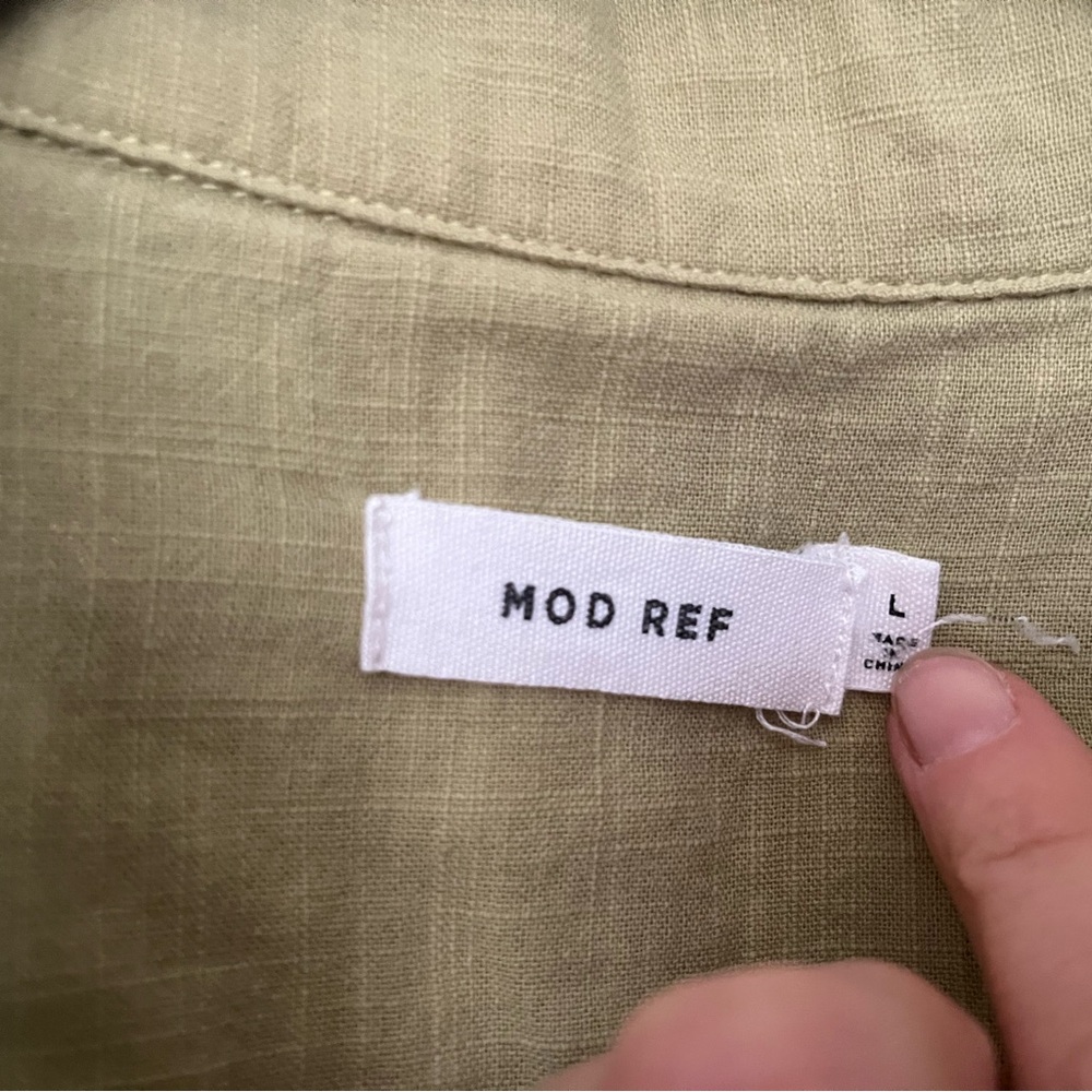 Mod Ref Olive Green Linen Button-Front Short Slee… - image 2